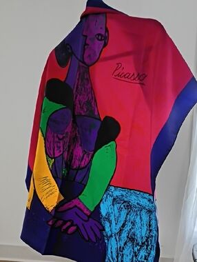 -Inspired Multicolor Silk Scarf - Bold Pink & Green Wrap